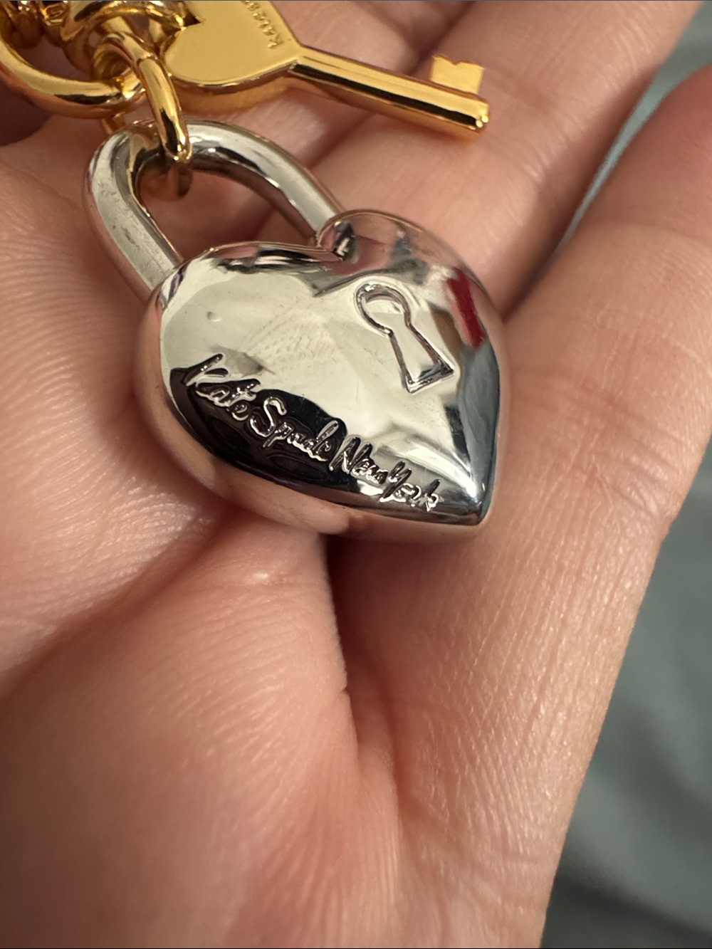Kate Spade Heart You Charm Bracelet Gold Bracelet with Silver Heart Lock NEW - Picture 5 of 10